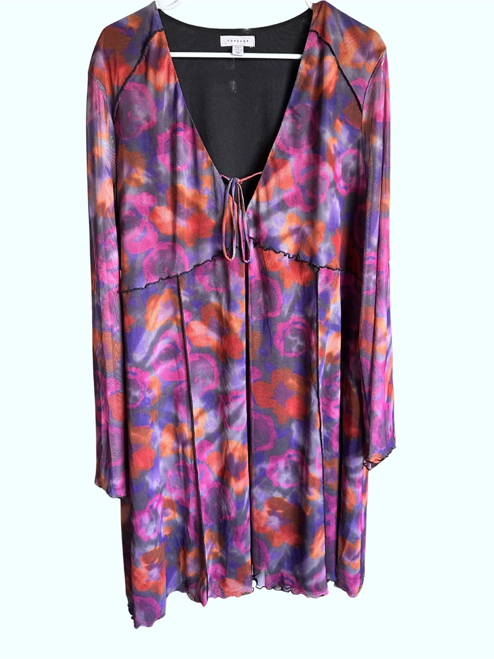 Topshop Sheer Floral Tie-Front Mini Dress - Purple, Orange, Pink - Picture 2 of 4